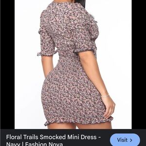 Fashion Nova Floral Smocked Mini Dress - Pink and Black